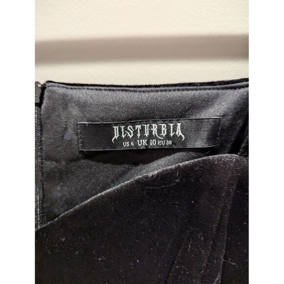 Disturbia Embroidered Tulle Puff Mini Dress Sz 6 Black Velvet Lace Romantic Goth - Picture 6 of 11